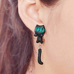 Cute Animal Black Cat Stud Little Kitty Soft Clay Earrings