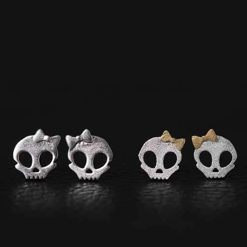 Punk Skull Skeleton Golden Bowknot Ear Stud for Women