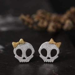 Punk Skull Skeleton Golden Bowknot Ear Stud for Women