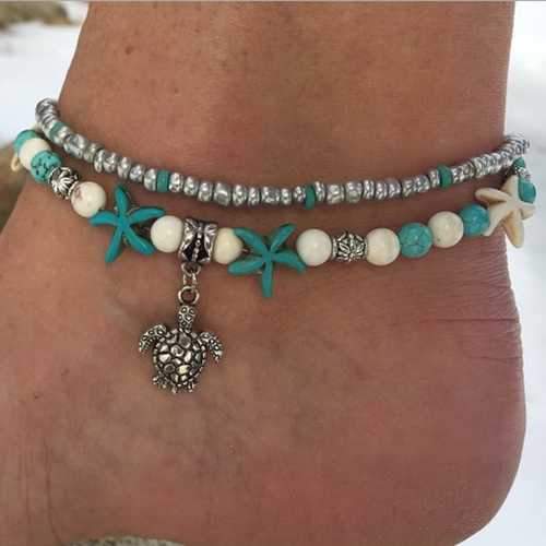 Conch Beads Yoga Anklets Beach Turtle Pendant Moon Heart