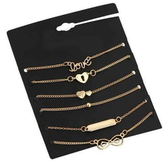 6 Pcs/Set Sweet Heart Shape Lucky Chain Gold Color Anklet