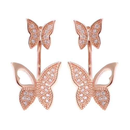 Sweet 925 Sterling Silver Rose Gold Earrings Butterfly
