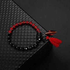 Unique Women's Red Beaded Bracelet Love Charm Natural Stone
