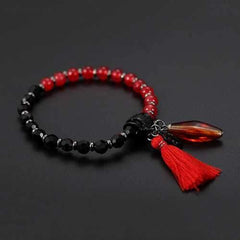 Unique Women's Red Beaded Bracelet Love Charm Natural Stone
