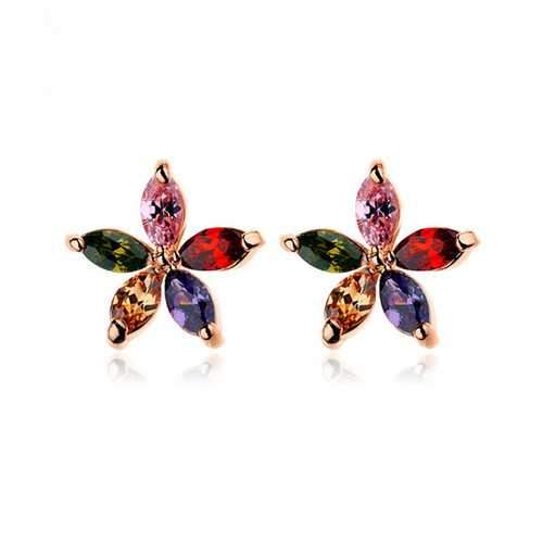 Colorful Zirconia Flower Stud Earrings for Women