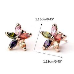 Colorful Zirconia Flower Stud Earrings for Women