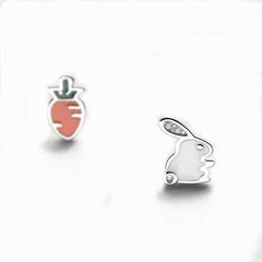 925 Sterling Silver Cute Asymmetric Rabbit Carrot Earrings