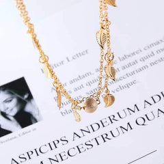 Trendy Silver Gold Color Leaf Pendant Anklet Double Layer