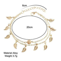 Trendy Silver Gold Color Leaf Pendant Anklet Double Layer
