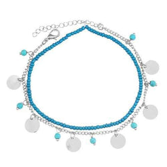 Summer Beach Multilayer Blue Bead Coin Pendant Ankle
