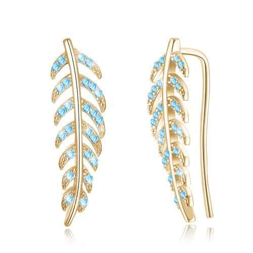 Trendy 925 Silver Inlay Zircon Crystal Elegant Leaf  Earring