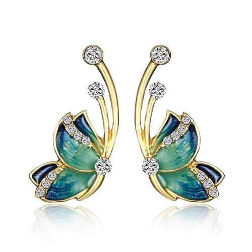 Luxury Butterfly Gold Earring Sweet Ceramic Rhinestones