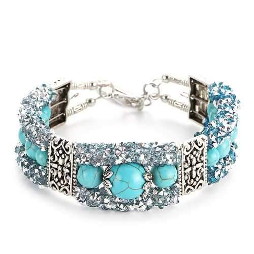 Vintage Colorful Rhinestones Beads Bracelet Turquoise Bangle