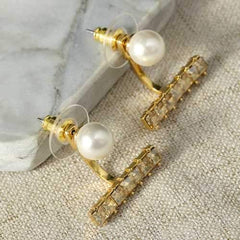 Luxury Pearl Rhinestones Silver Earring Cute Ear Jacket Stud