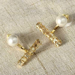 Luxury Pearl Rhinestones Silver Earring Cute Ear Jacket Stud