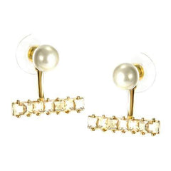 Luxury Pearl Rhinestones Silver Earring Cute Ear Jacket Stud