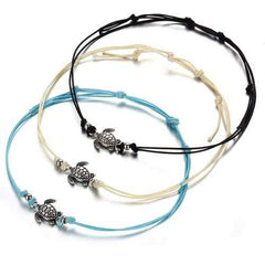 Bohemian Turtle Anklets Adjustable Wax Rope Black Blue White