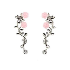 Elegant Pink Flower Womens Cuff Earring Silver Gold Color