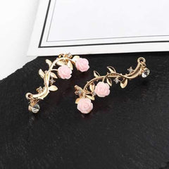 Elegant Pink Flower Womens Cuff Earring Silver Gold Color