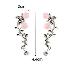 Elegant Pink Flower Womens Cuff Earring Silver Gold Color