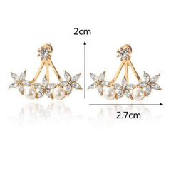 Sweet Flowers Rhinestones Pearls Ear Stud Earring Ear Jacket