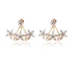 Sweet Flowers Rhinestones Pearls Ear Stud Earring Ear Jacket