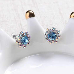 Simple Gemstone Ear Stud Micro Paved Flower Earring Classic