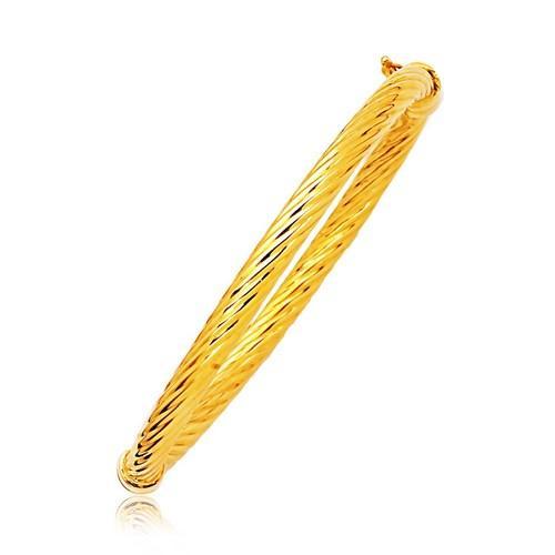 14k Yellow Gold Polished Cable Motif Bangle, size 7''