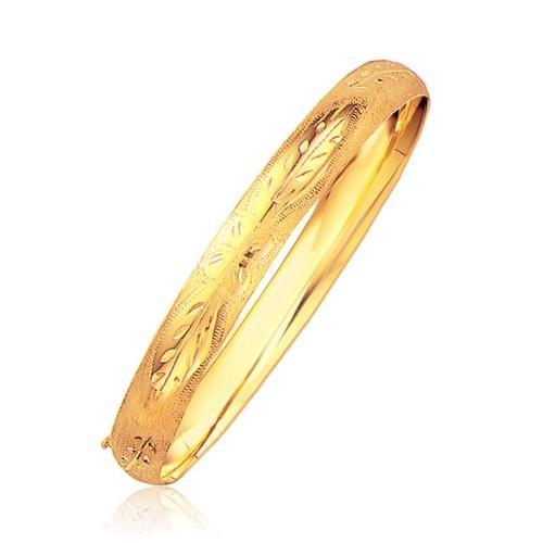 Classic Floral Carved Bangle in 14k Yellow Gold (8.0mm), size 7''