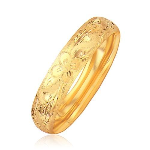 Classic Floral Carved Bangle in 14k Yellow Gold (13.5mm), size 7''