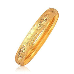 Classic Floral Carved Bangle in 14k Yellow Gold (10.0mm), size 7''