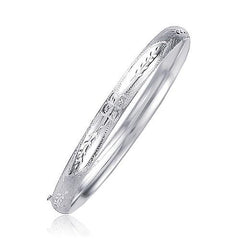 Classic Floral Carved Bangle in 14k White Gold (5.0mm), size 8''