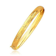 Classic Floral Carved Bangle in 14k Yellow Gold (6.0mm), size 8''