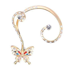 18K Gold Plated Rhinestone Butterfly Ear Clip Stud Earrings Jewelry