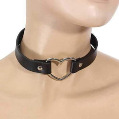 Punk Heart Button Leather Choker Collar Necklace Handmade Jewelry for Women