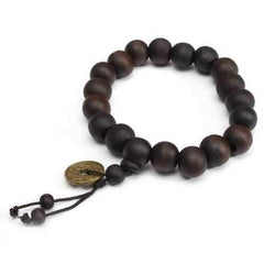 Vintage Unisex Black Buddhist Tibetan Prayer Wood Beads Coin Bracelet for Men