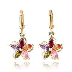 Gold Plated Colorful Zircon Crystal Flower Earrings Ear Studs For Women