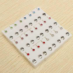 12 Pairs Rhinestone Round Steel Earrings Ear Studs Women Men