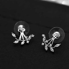 925 Silver Needle Leaves Cubic Zircon Crystal Stud Earrings For Women