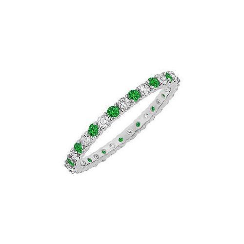 Emerald and Diamond Eternity Bangle : 14K White Gold - 10.00 CT TGW