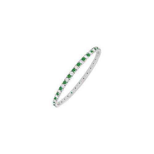 Emerald and Diamond Eternity Bangle : 14K White Gold - 5.00 CT TGW