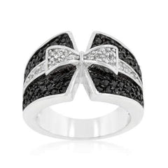 Jet Black and Clear Cubic Zirconia Bow Tie Ring