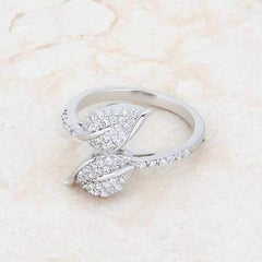 Liana 0.1ct CZ Rhodium Leaf Wrap Ring