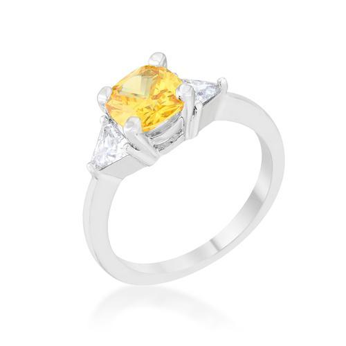 Shonda 1.8ct Canary CZ Rhodium Cushion Classic Statement Ring