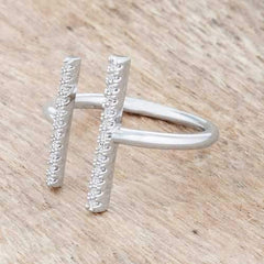 Sharna 12ct CZ Rhodium Parallel Contemporary Ring