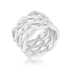 Contemporary 0.88ct CZ Rhodium Twist Wide Cocktail Ring