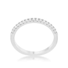 0.11ct CZ Rhodium Plated Classic Band Ring With Round Cut Cubic Zirconia In A Pave Setting