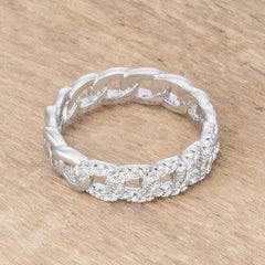 Interlocking Rhodium Chain Design Ring with CZ